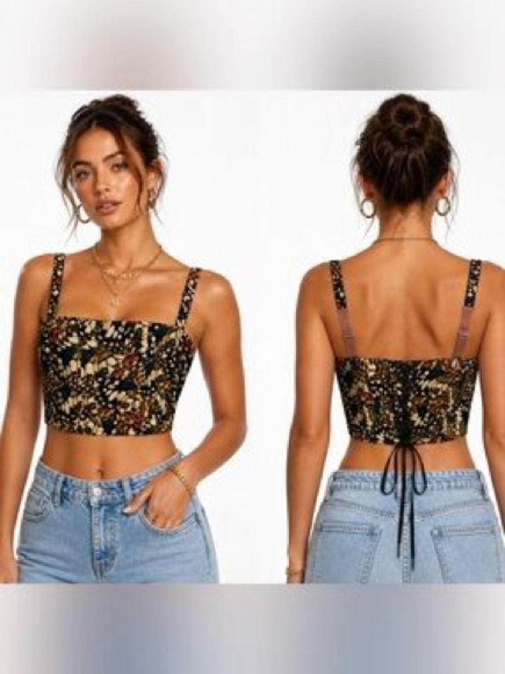Wildfang Black Multi Floral Butterfly Corset Crop Top Size 1x